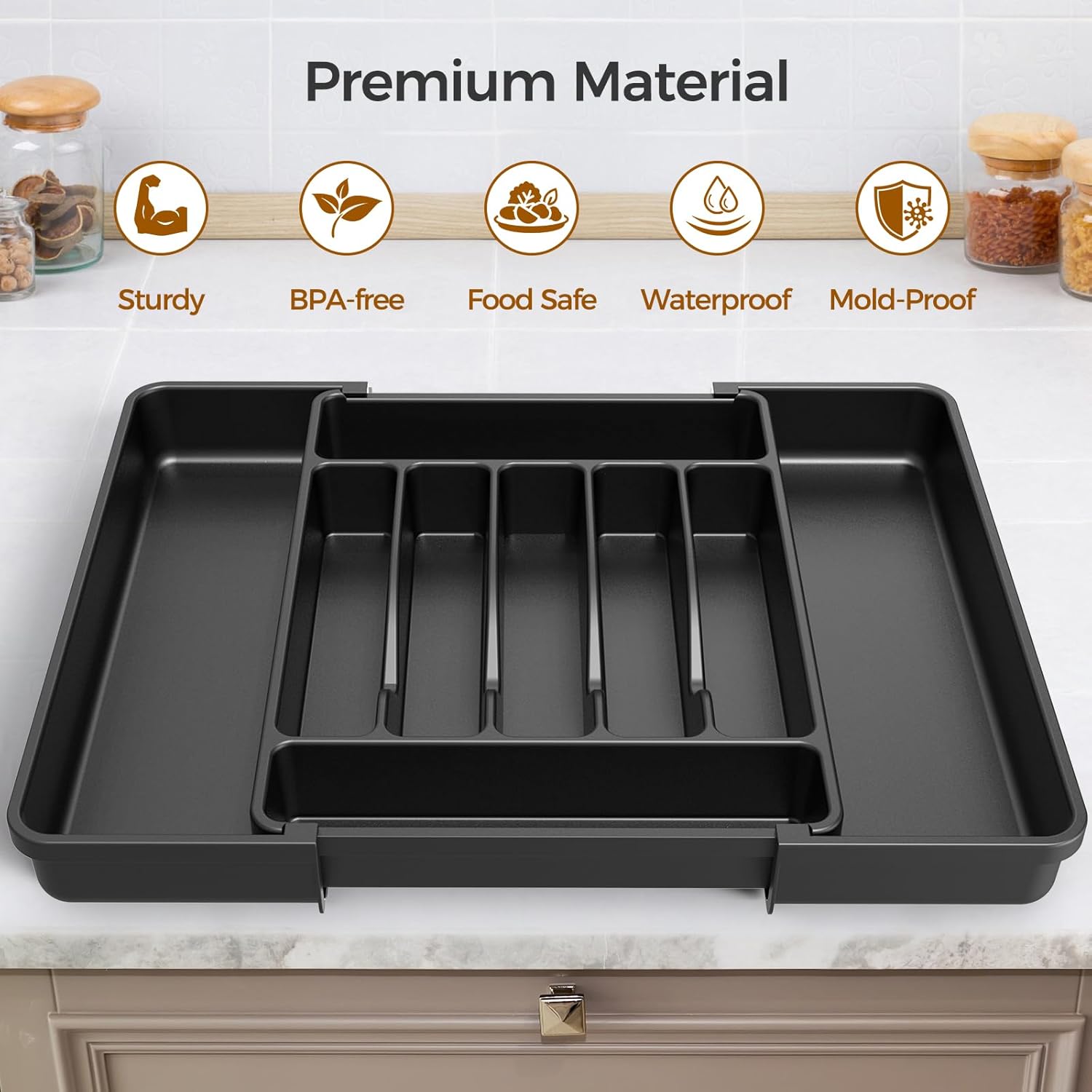 Extra Large Expandable Silverware Organizer, BPA-Free Food-Safe Cutlery Flatware Organizer, Kitchen Utensil Drawer