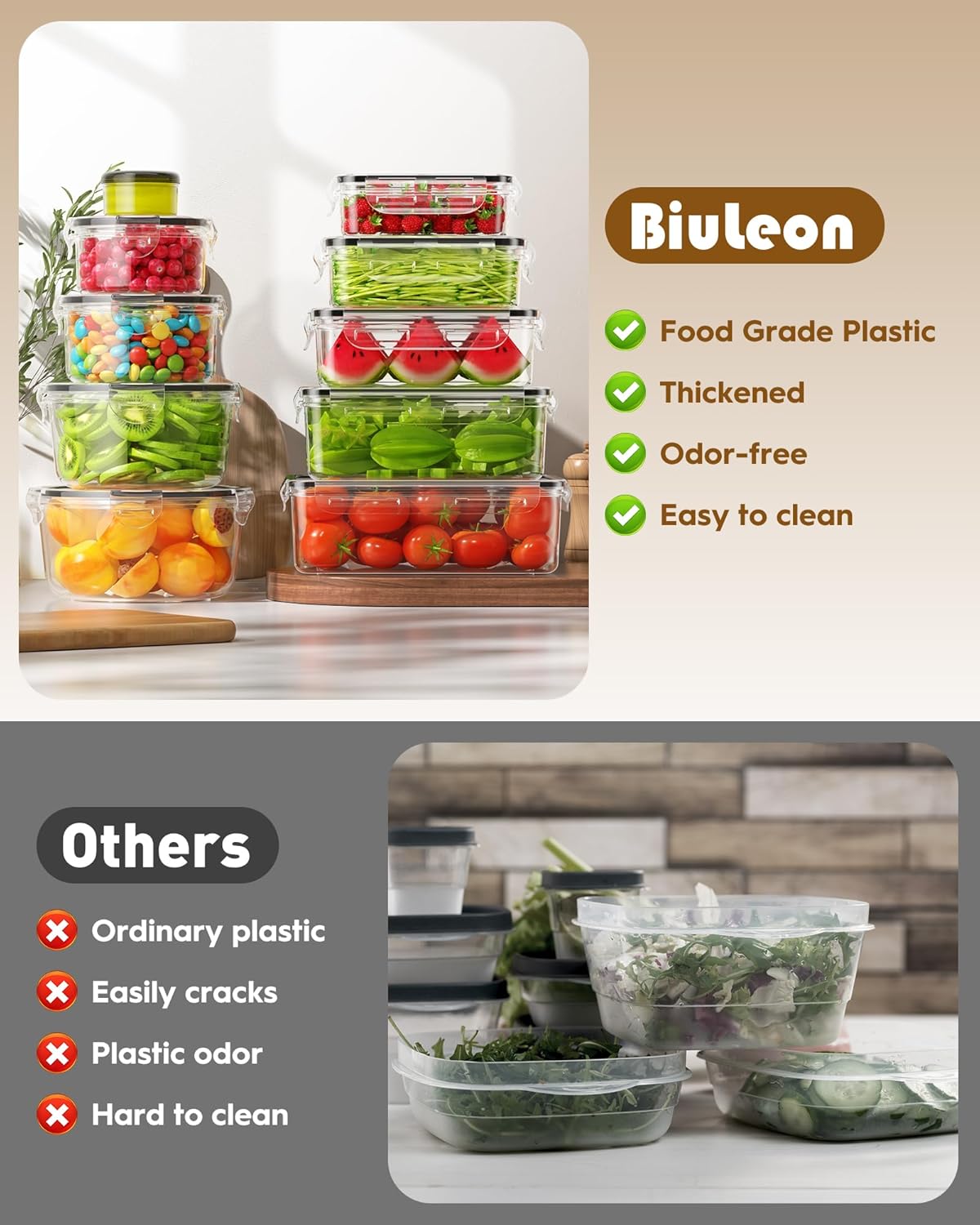 40 PCS Food Storage Containers with Lids Airtight (20 Containers & 20 Lids), Leakproof Meal Prep for Kitchen Storage