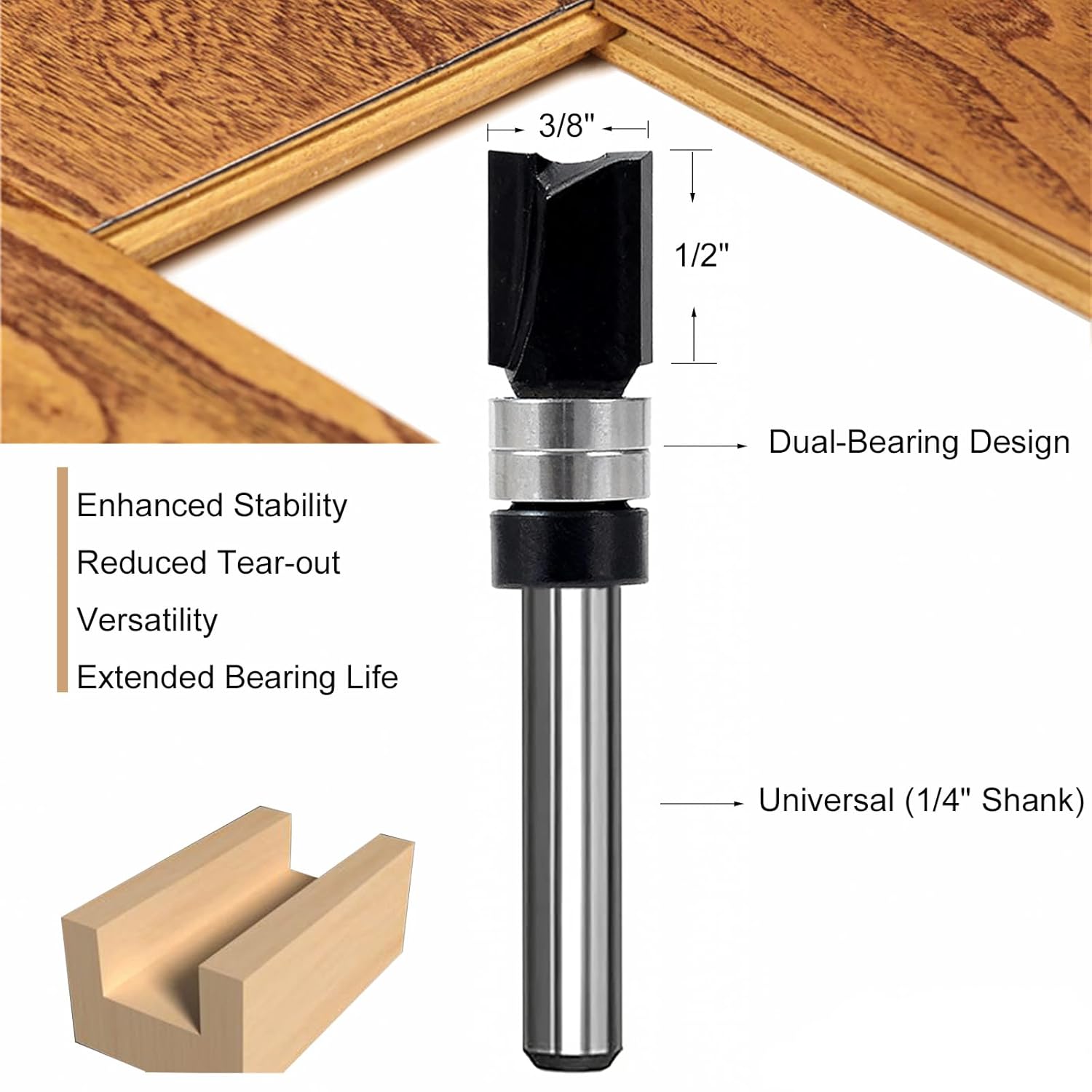 Pattern Flush Trim Router Bit 1/4 Shank Carbide Tipped Router Template Bit | Top Bearing Flush Trim Bits with 5