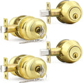 Keyed Entry Door Knobs Exterior Lockset and Single Cylinder Deadbolt Combination Set for Front Door, Polished Brass