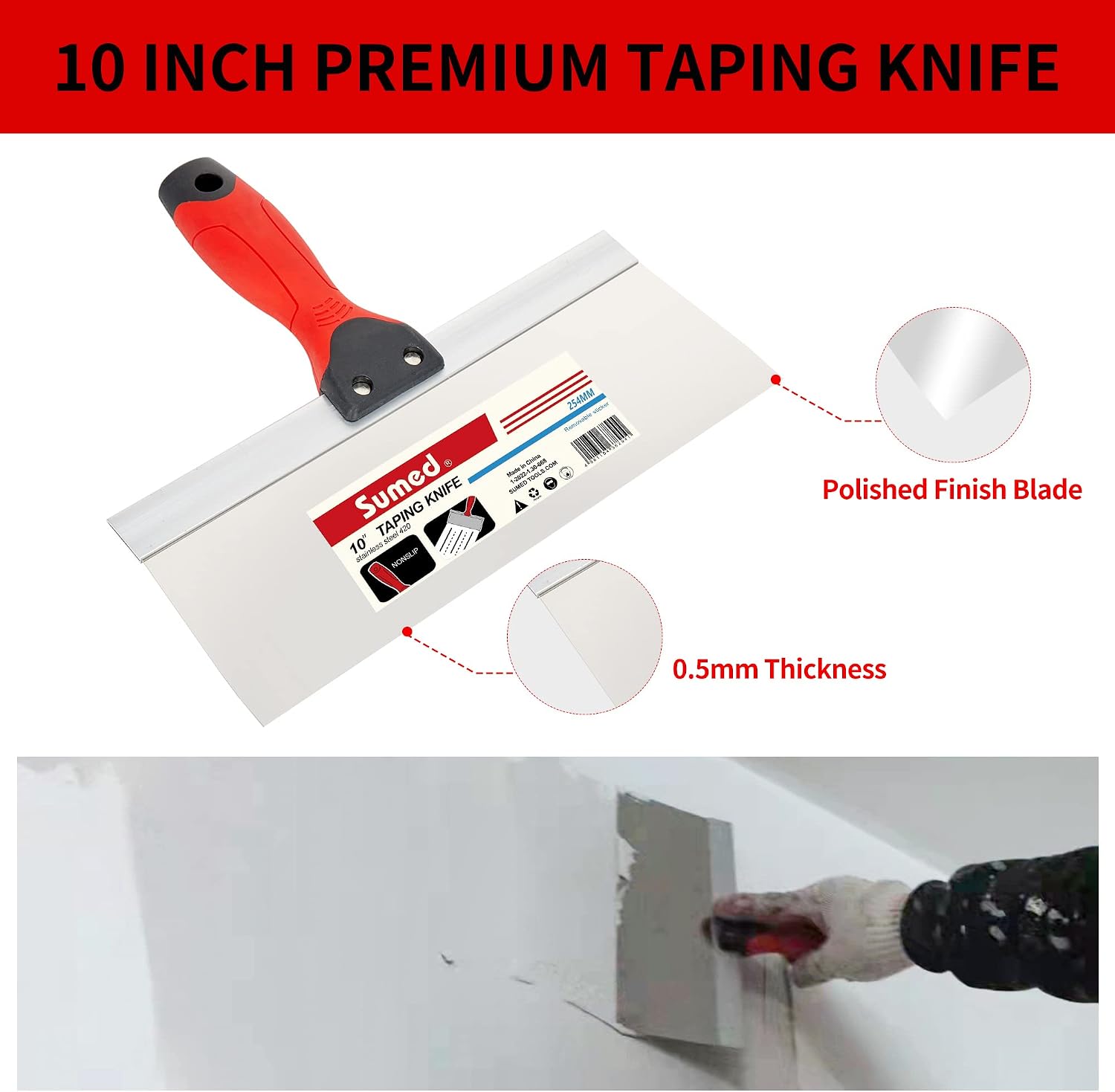 Drywall Tool Kit Putty Knife Set, 8PCS | Stainless Steel, Multiple Knives, Paint Scraper, Mud Pan