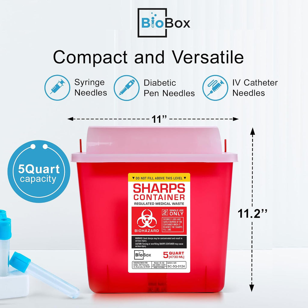 Sharps Container - Large Sharps Containers for Home Use, Needle Disposal | 5 Quart (Pack of 2), Wall Mount