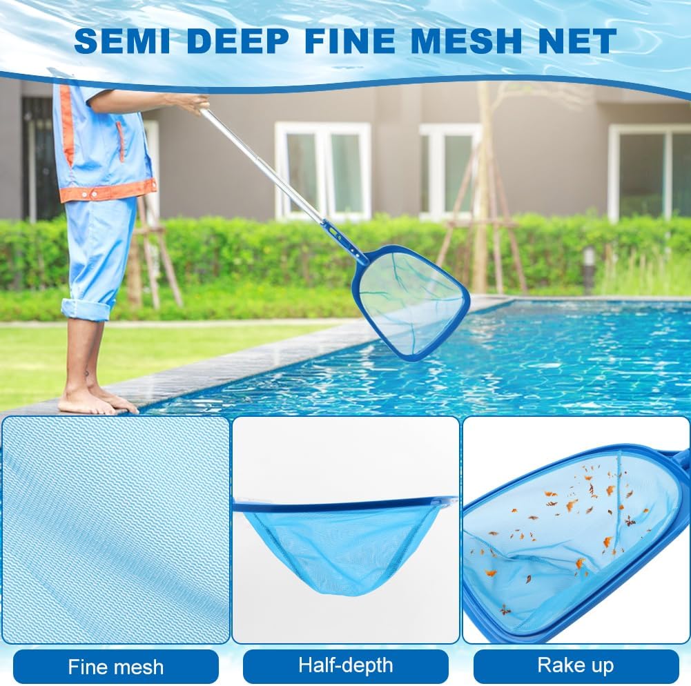 Swimming Pool Cleaning Kit IncludingSpa Jet Vacuum Cleaner,Aluminum Frame Skimmer Net,Pool Brush Head Adjustable