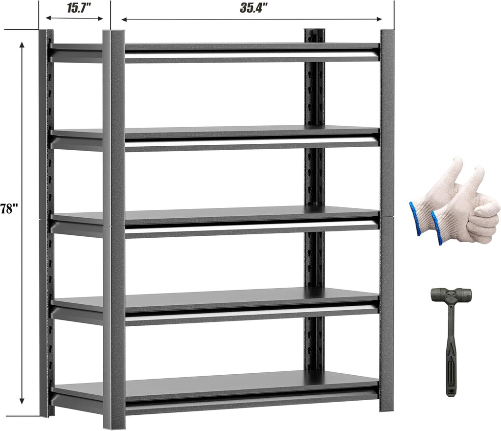 Garage Shelving Unit Rustproof 78" H 3000lbs Heavy Duty Storage Shelves Easy Assembly 5 Tier Adjustable Metal Steel