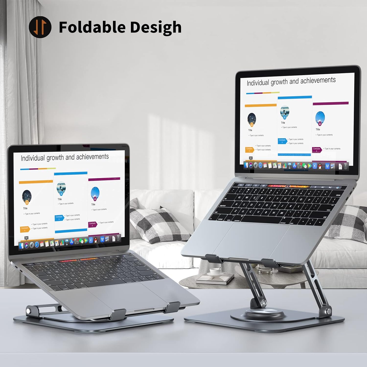 Laptop Stand for Desk, Adjustable Computer Stand with 360° Rotating Base, Ergonomic Laptop Riser for Collaborative