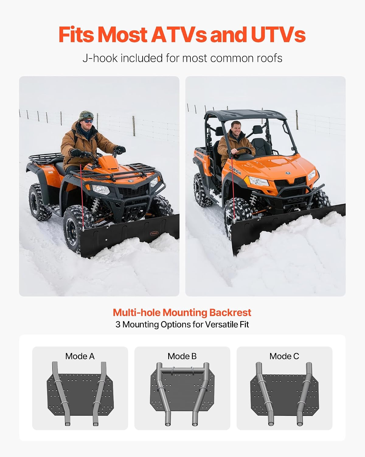 Snow Plow Blade, 43 in/72 in Width Adjustable Snow Plow Kit, Easy to Detach, Universal Mount Plowing Attachment with