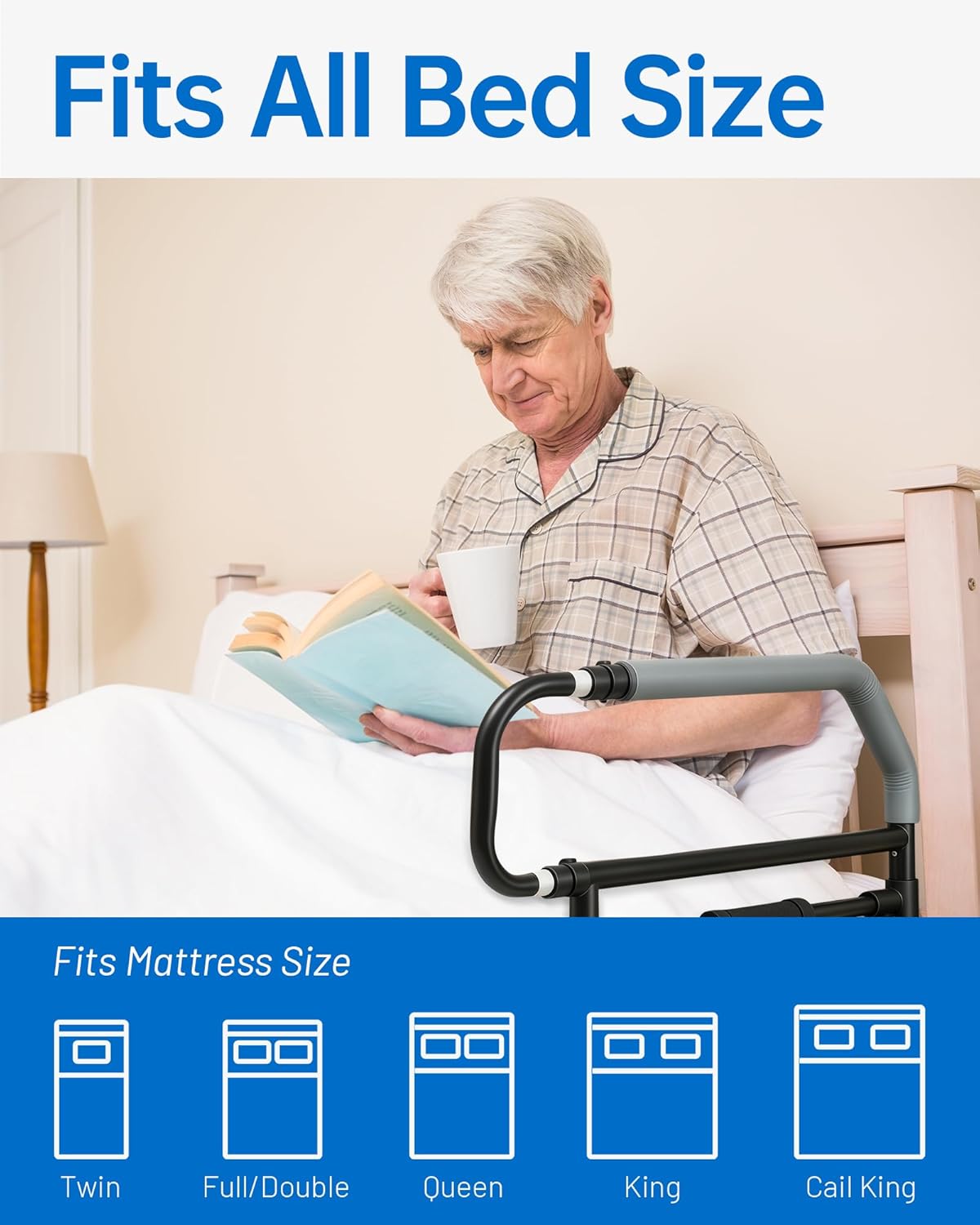 Safety Bed Rail for Elderly Adults - Foldable Bed Assist Rail with Adjustable Height & Storage Pocket, Bedside