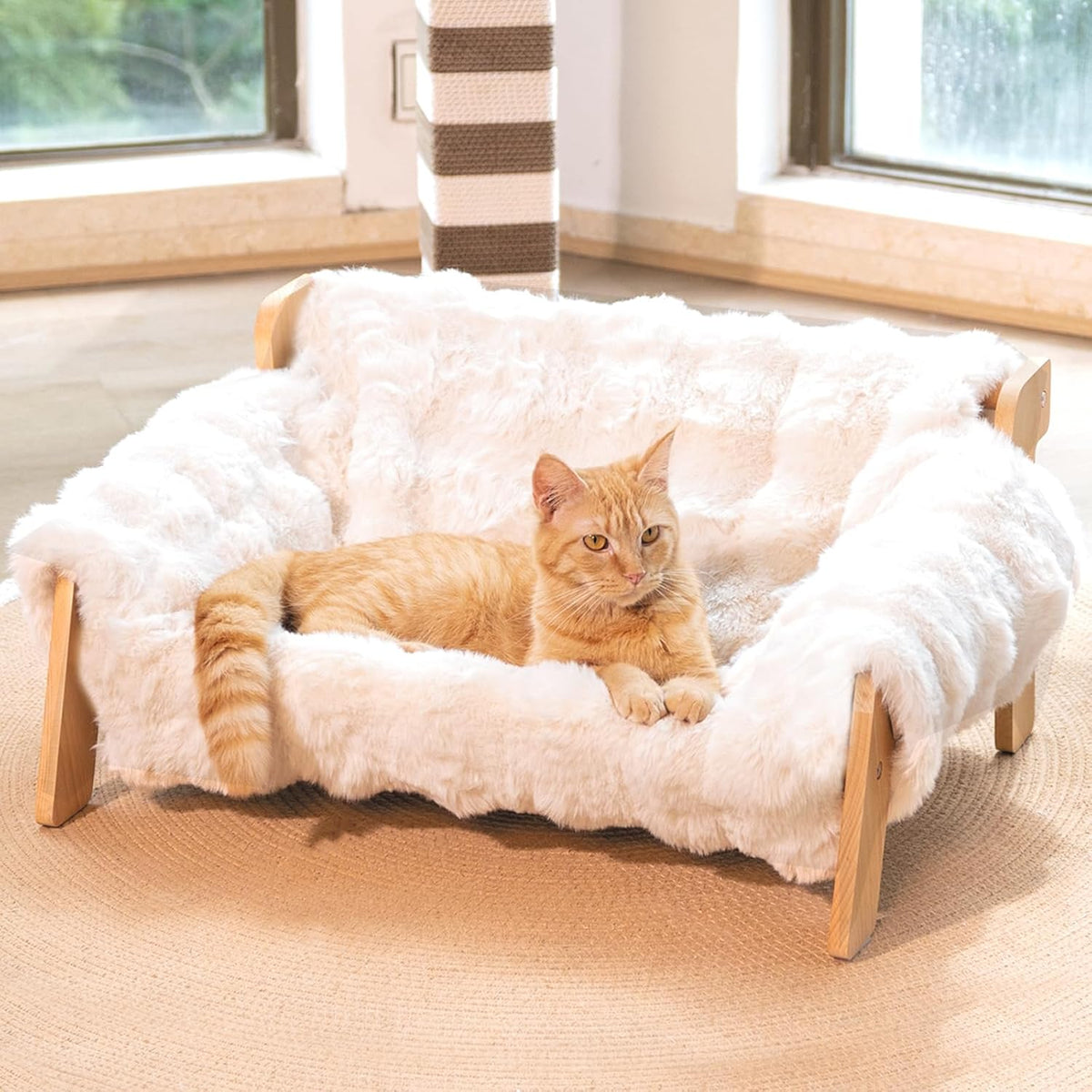 Elevated Cat Couch Bed Wooden Raised Kitty Sofa Lounge Chair