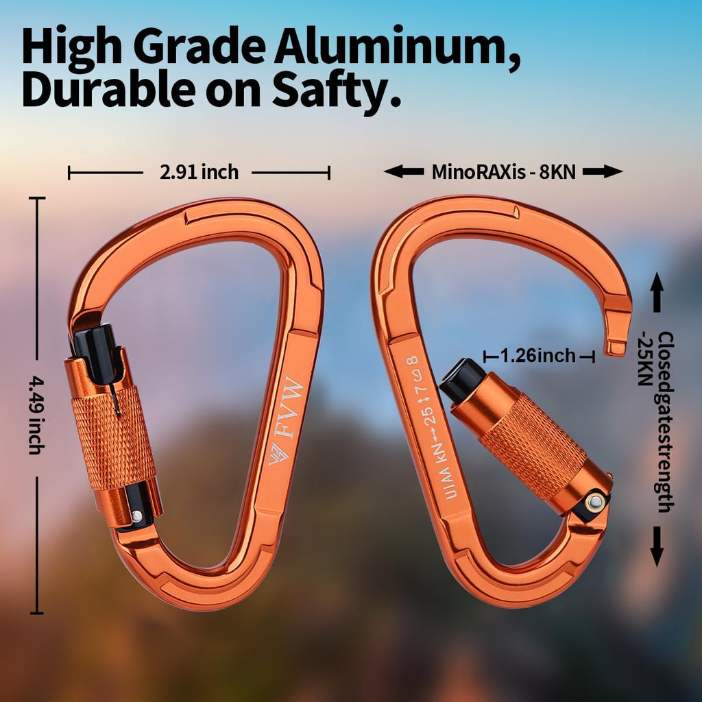 Auto Locking Rock Climbing Carabiner Clips, UIAA Certified Professional 25KN (5620 lbs) Heavy Duty Caribeaners for