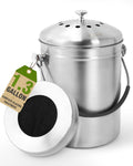 Countertop Compost Bin Kitchen Stainless Steel 1.3 Gallon | With Lid, 2 Charcoal Filter for Odorless Composting