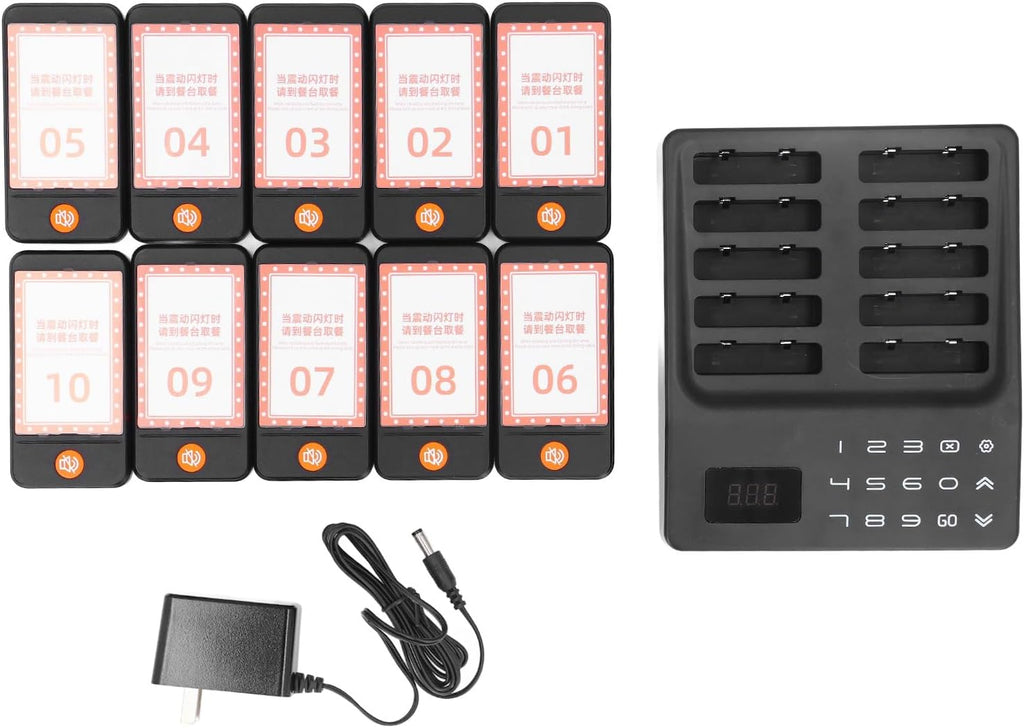 1000m Stable Signal, Moderate Vibration Strength, 1 Base 10 Guest Pagers Wireless Calling System, Simple Operation