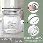 12 Pack Wide Mouth Mason Jars, 16 Oz Short Glass Canning Jar