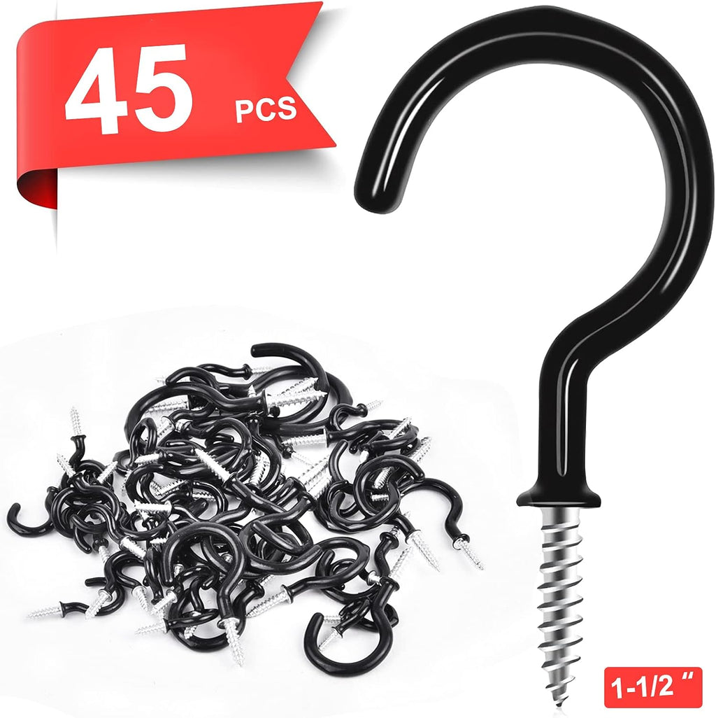 Cup Screw Hooks,1-1/2 inch Vinyl Coated Ceiling 45 Pack Screw in Hooks Plant Hanger Kitchen Cup Hooks Great for