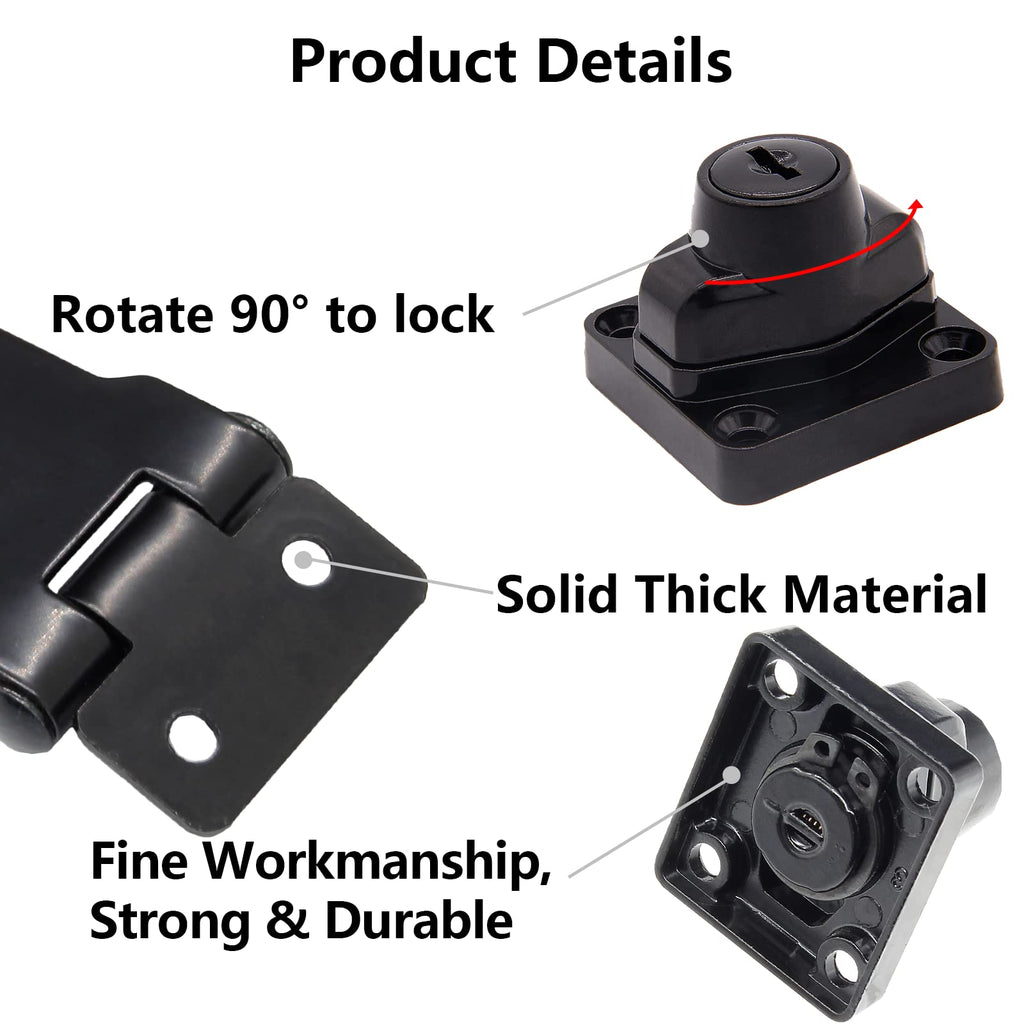 4 Pcs Keyed Hasp Lock, 4 Inch Twist Knob (Black)