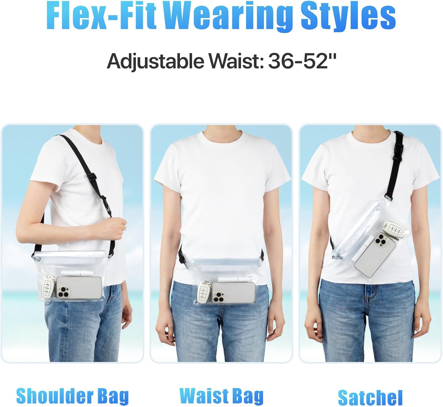 Waterproof Fanny Pack - Waterproof Pouch, Beach Cruise Essentials | Adjustable Waist Strap, Triple Zipper Roll-Top