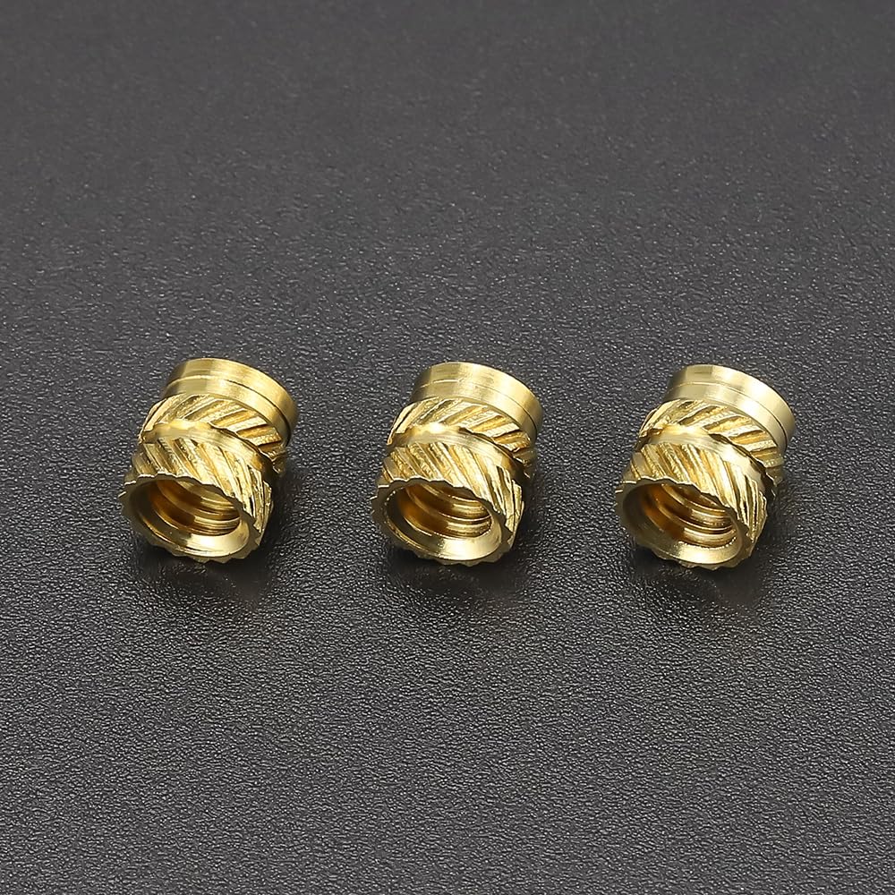#10-24 Brass Threaded Inserts (50-Pack), Heat Set Knurled Nuts for 3D Printing & Plastics, 7/16" Height, Female Threaded Brass Inserts