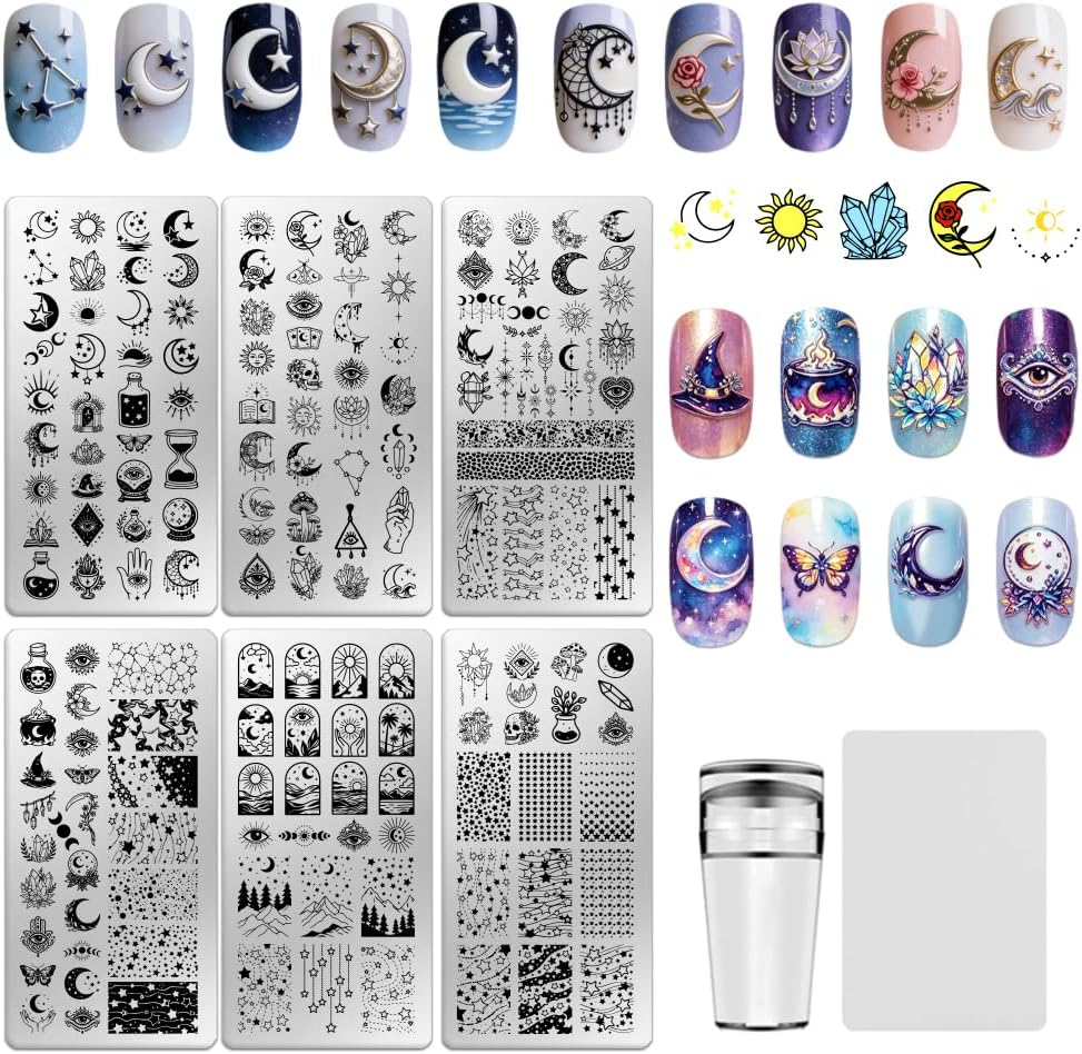 6 Sheets Nail Stamping Plate Star Moon Nail Art Stamp