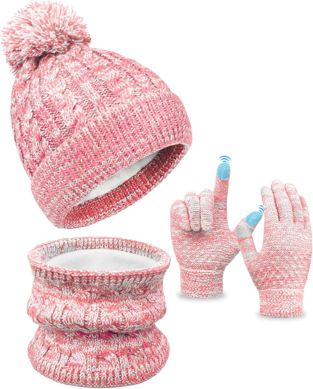 Kids Winter Hat Gloves Scarf Set, Toddler Children Girls Boys Beanie Hat Knitted Mittens & Neck Gaiter Warmer for