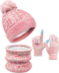 Kids Winter Hat Gloves Scarf Set, Toddler Children Girls Boys Beanie Hat Knitted Mittens & Neck Gaiter Warmer for
