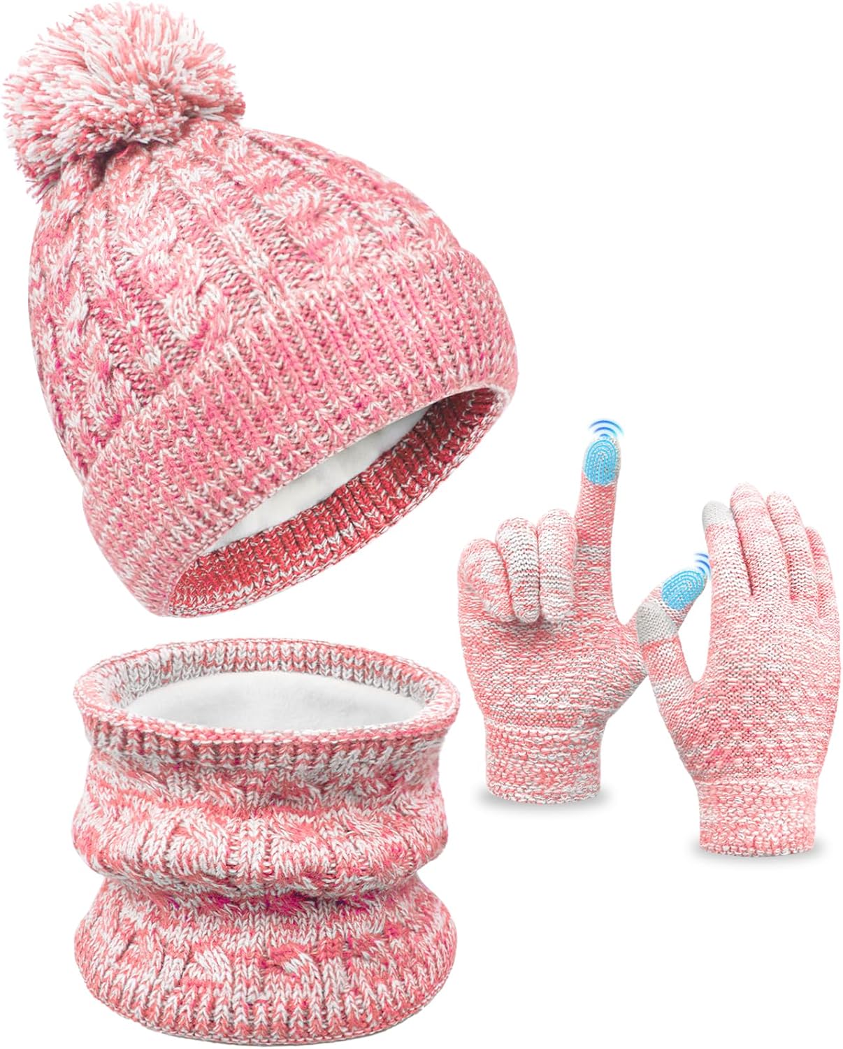Kids Winter Hat Gloves Scarf Set, Toddler Children Girls Boys Beanie Hat Knitted Mittens & Neck Gaiter Warmer for