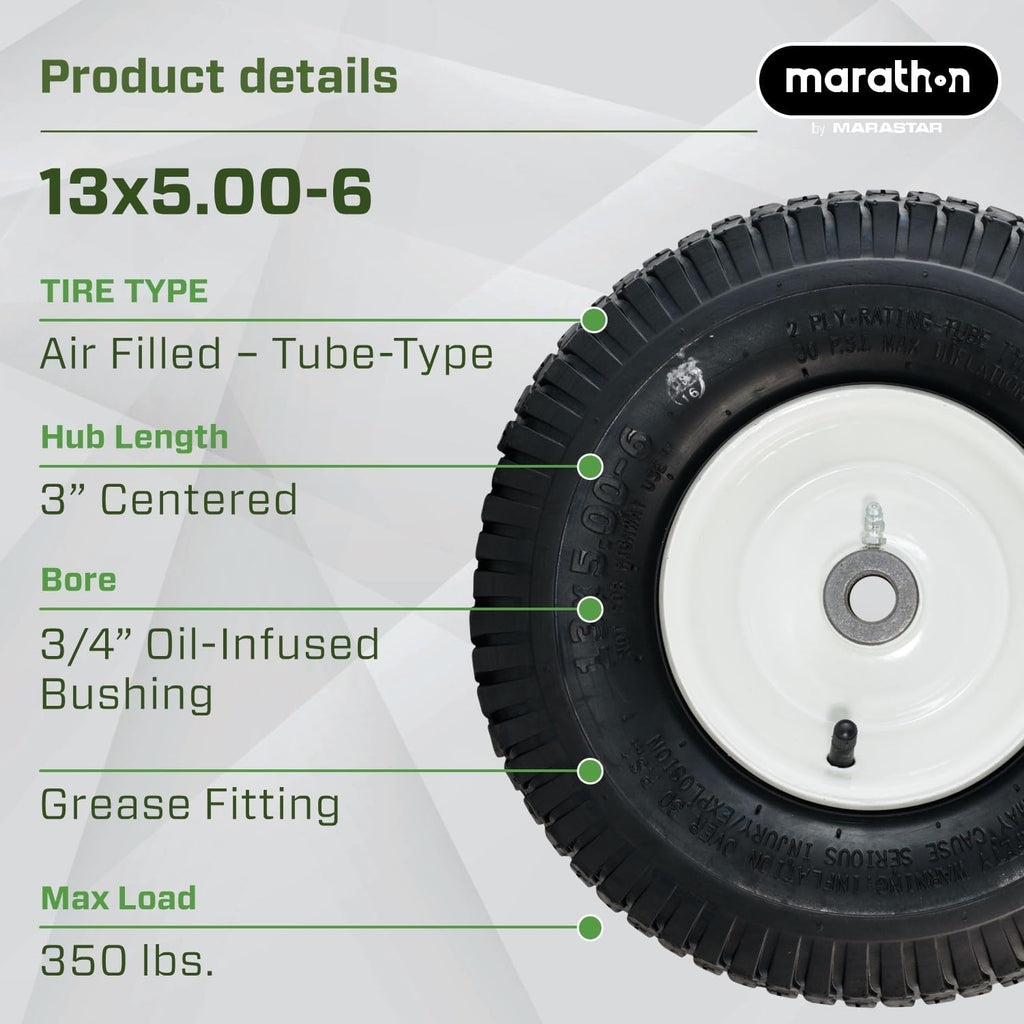 20336 13x5.00-6" Pneumatic Tire and Wheel Assembly, Replacement Lawn Mower Tire