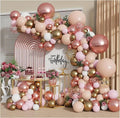 Rose Gold Balloon Garland Kit, Nude Pastel Pink Metallic Gold Matte White Balloons Gold and Rose Gold Confetti