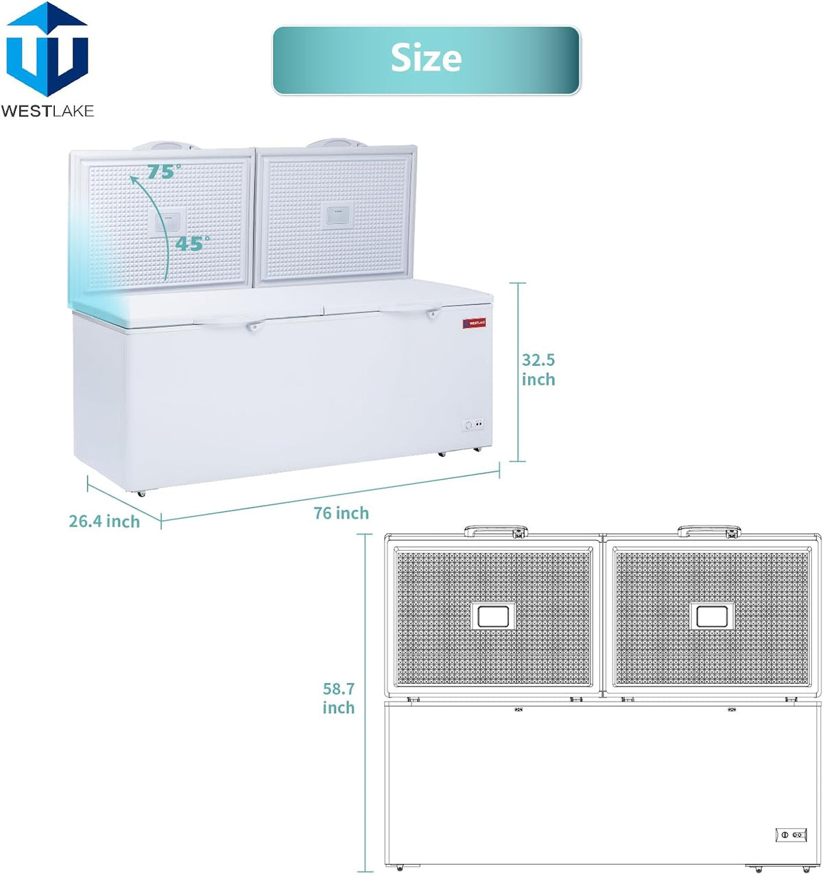76"W Commercial Chest Freezer, Deep Freezer Top Open Door