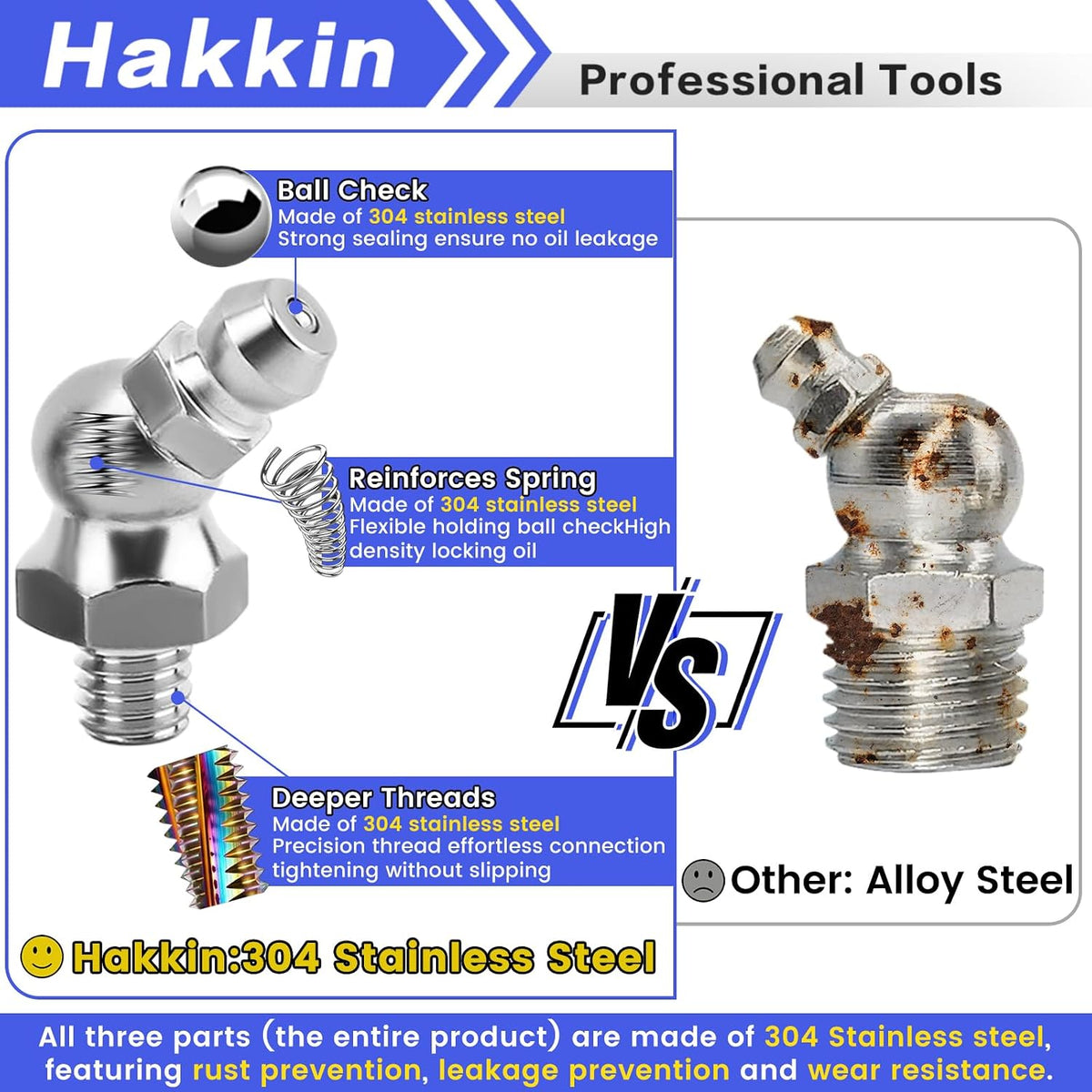 Hakkin Metric Grease Fittings Assortment M6 M8 M10, 304 Stainless Steel