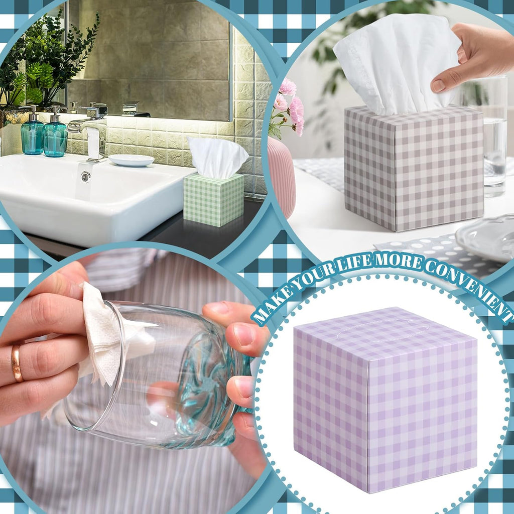 12 Pack Summer Colorful Plaid Facial Tissues Cube Face Boxes 600 Sheets 3 Ply Small Square Tissues Bulk for Car