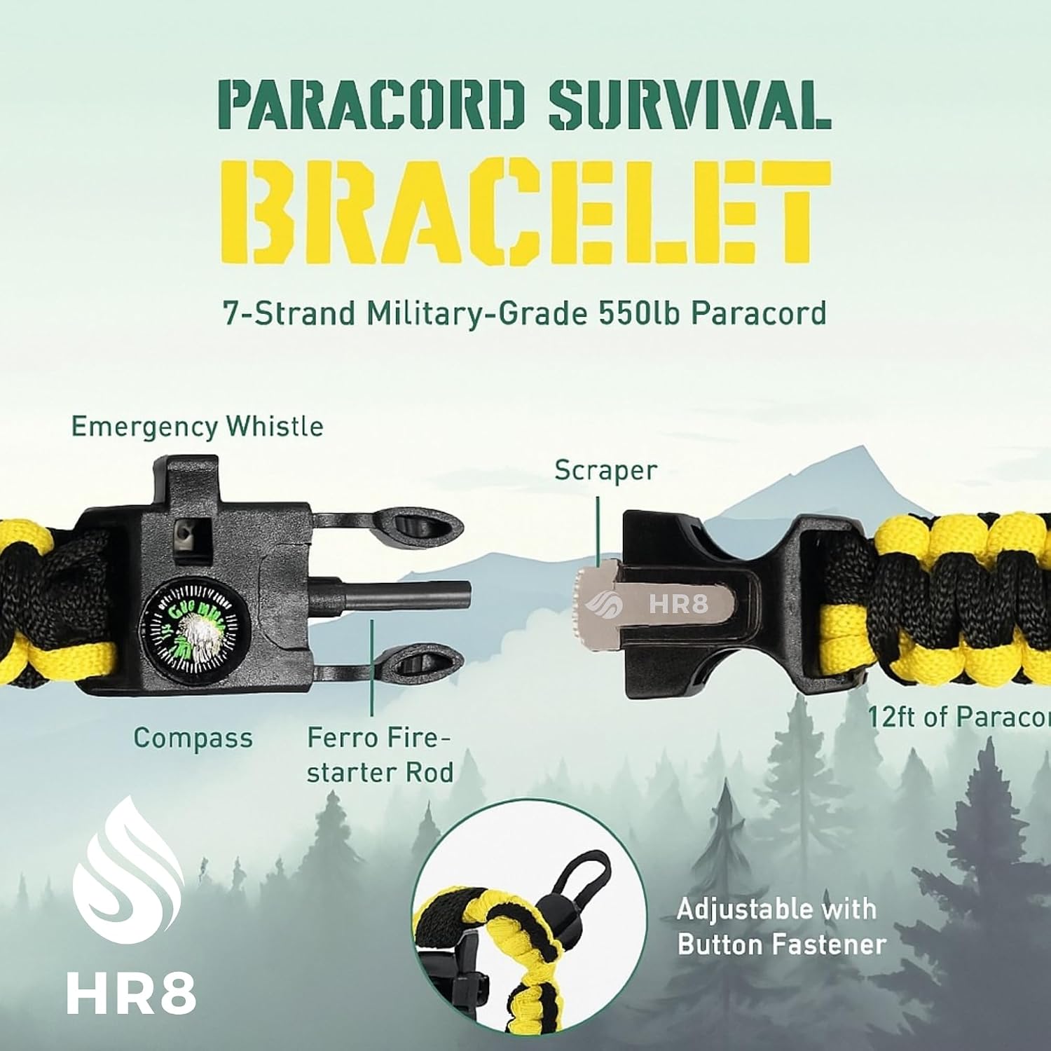 Paracord Survival Bracelet (3 Pack) – Adjustable Paracord Bracelets, Hunting Gear with Fire Starter, Compass, Whistle