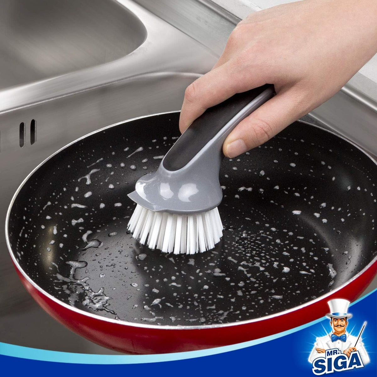 Pot and Pan Cleaning Brush, Dish Brush for Kitchen, Gray, Pack of 2