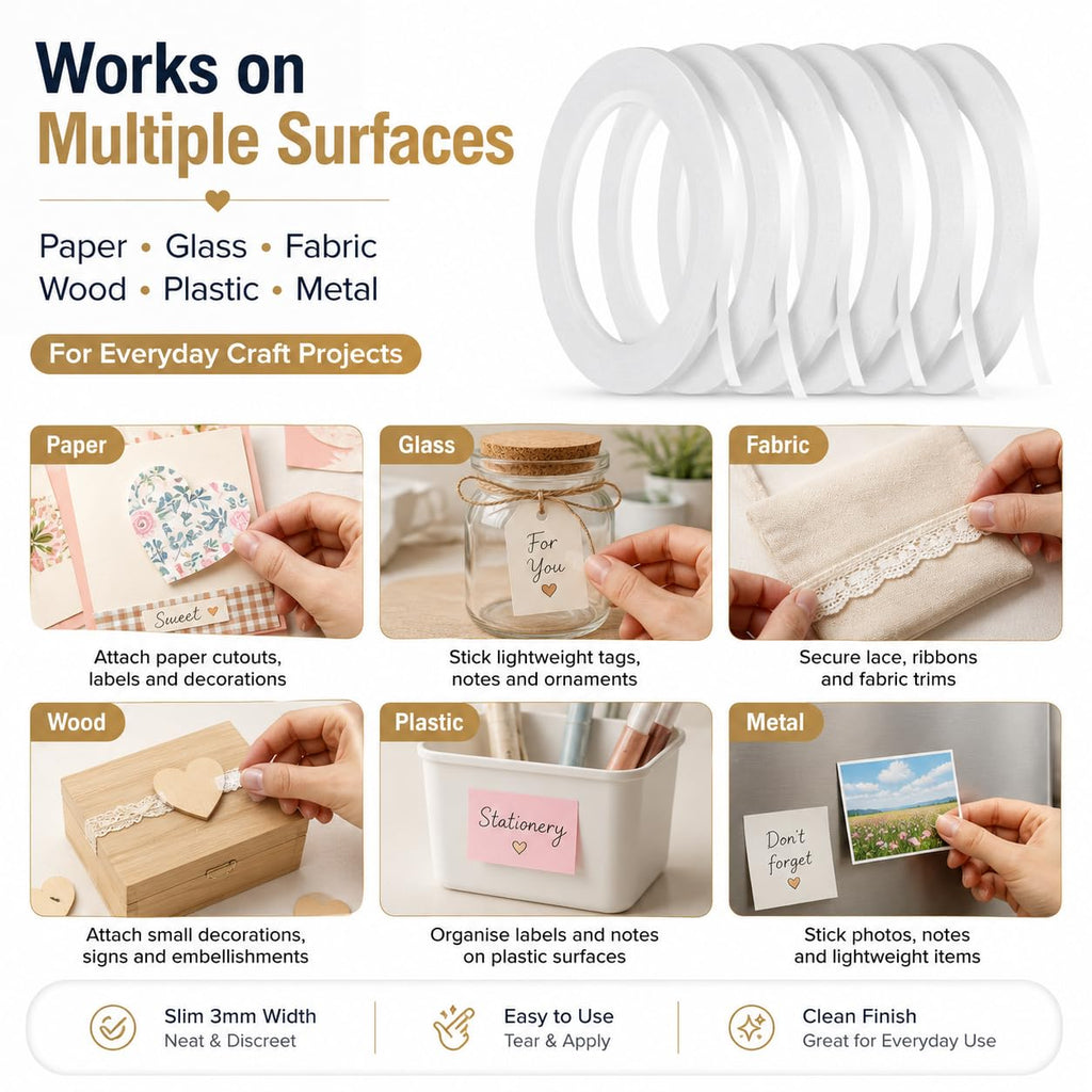 5 Rolls Double Sided Tape for Crafts Scrapbooking, 1/8" Thin Double Sided Adhesive Tape, 82Ft Per Roll