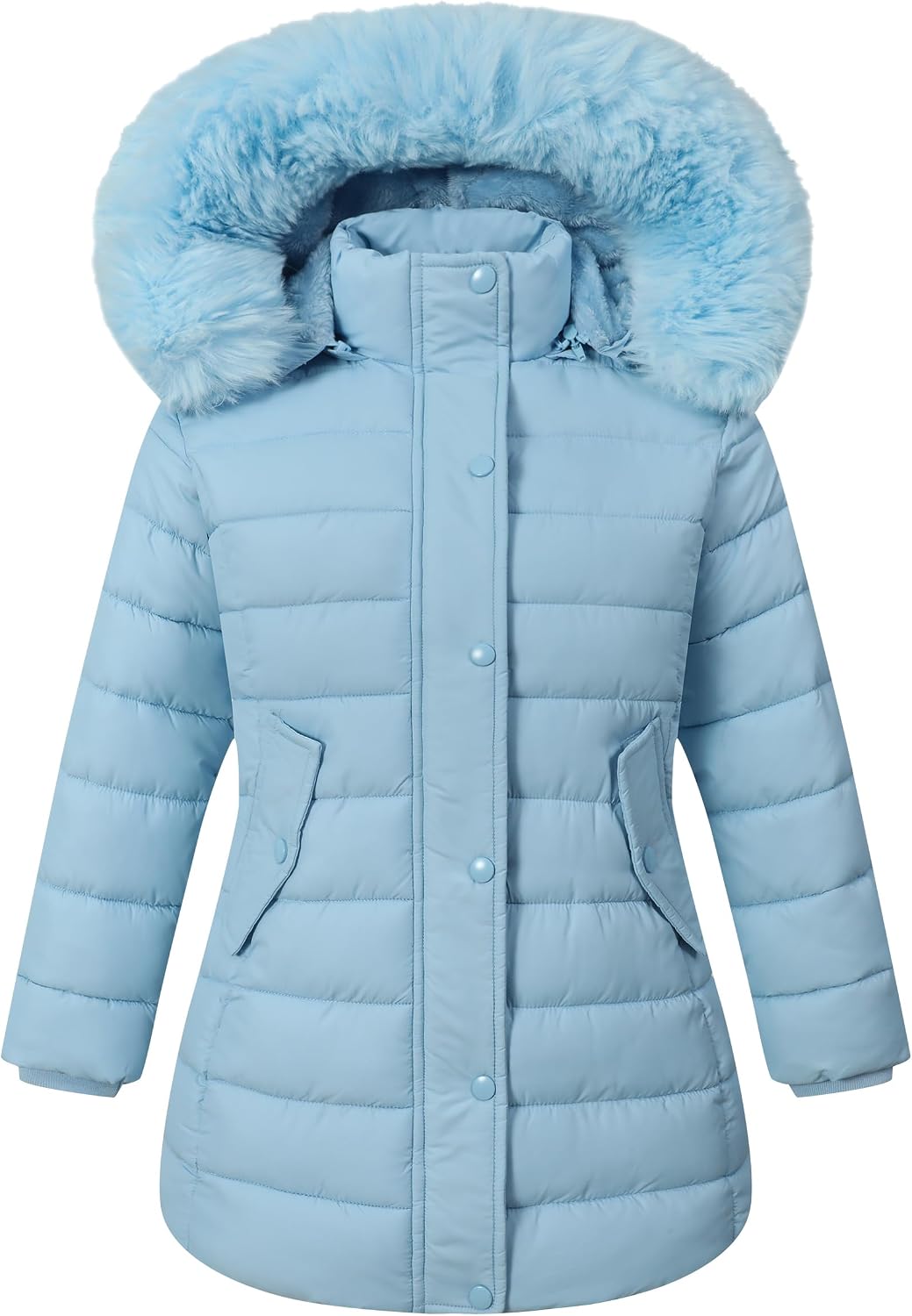 Girls Long Puffer Winter Coat Kid's Removable Hood Parka Jacket | Waterproof Polyester Outer, Soft Fleece Lined