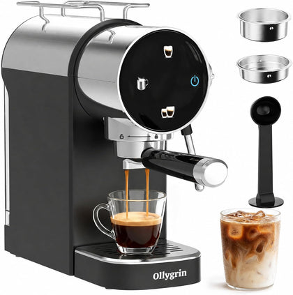20 Bar Espresso Coffee Machine, Semi-Automatic Espresso Machine with Touch Panel, 1350W Espresso Maker with Steam