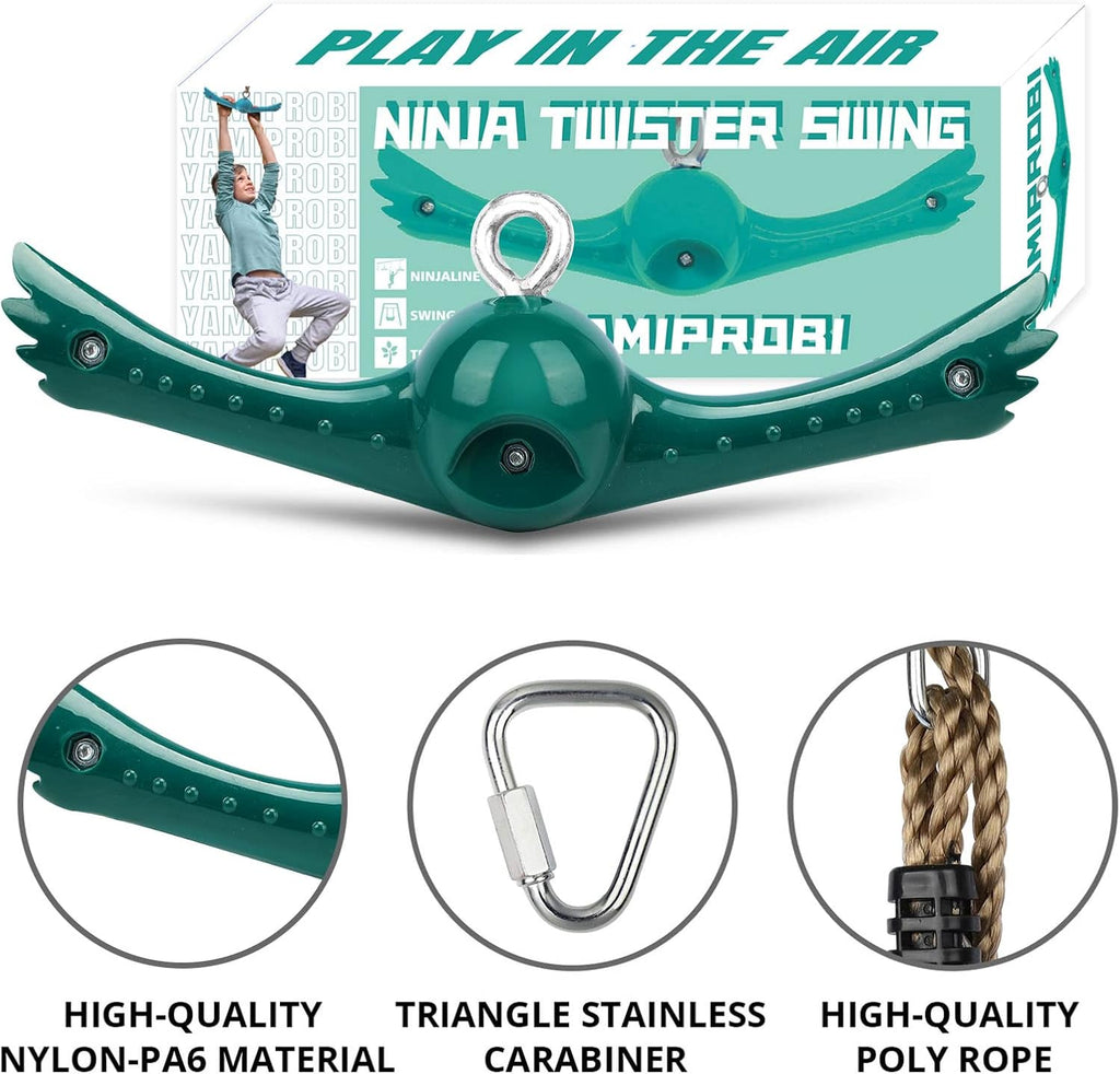 Swing Spins Set: 360° Handle Twist-Spin Flips Toy - Slackline Attachments Activate Play Powers - Accessories for