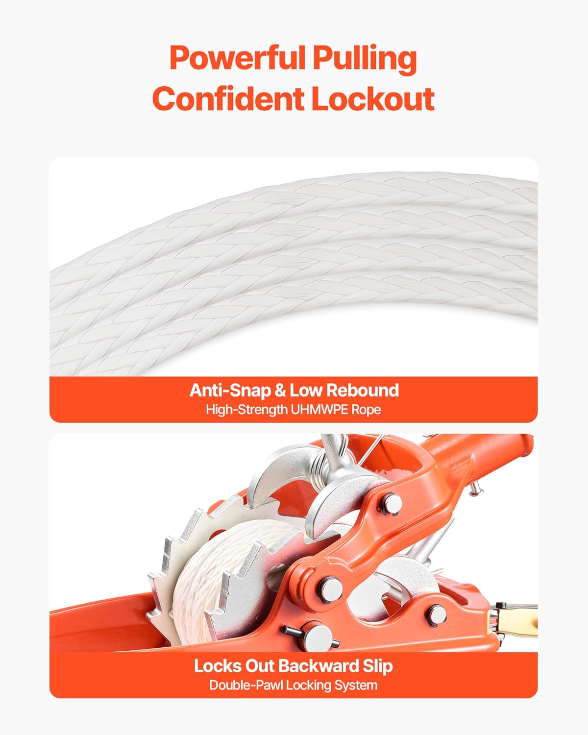 Rope Puller, 6614 lbs Pulling Capacity, Heavy Duty Ratchet Power Puller Tool with 35 ft of 0.3 in Diameter Rope & 2
