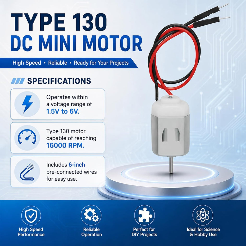 10-Pack Type 130 DC Motor, 1.5V-6V, Pre-Wired
