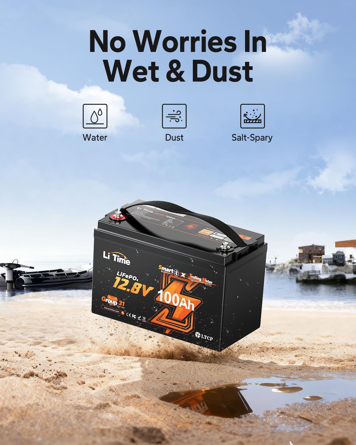 12V 100Ah Trolling Motor LiFePO4 Battery for Marine, Boat, Yacht | Bluetooth, Group 31, Max. 15000 Cycles, Low-Temp