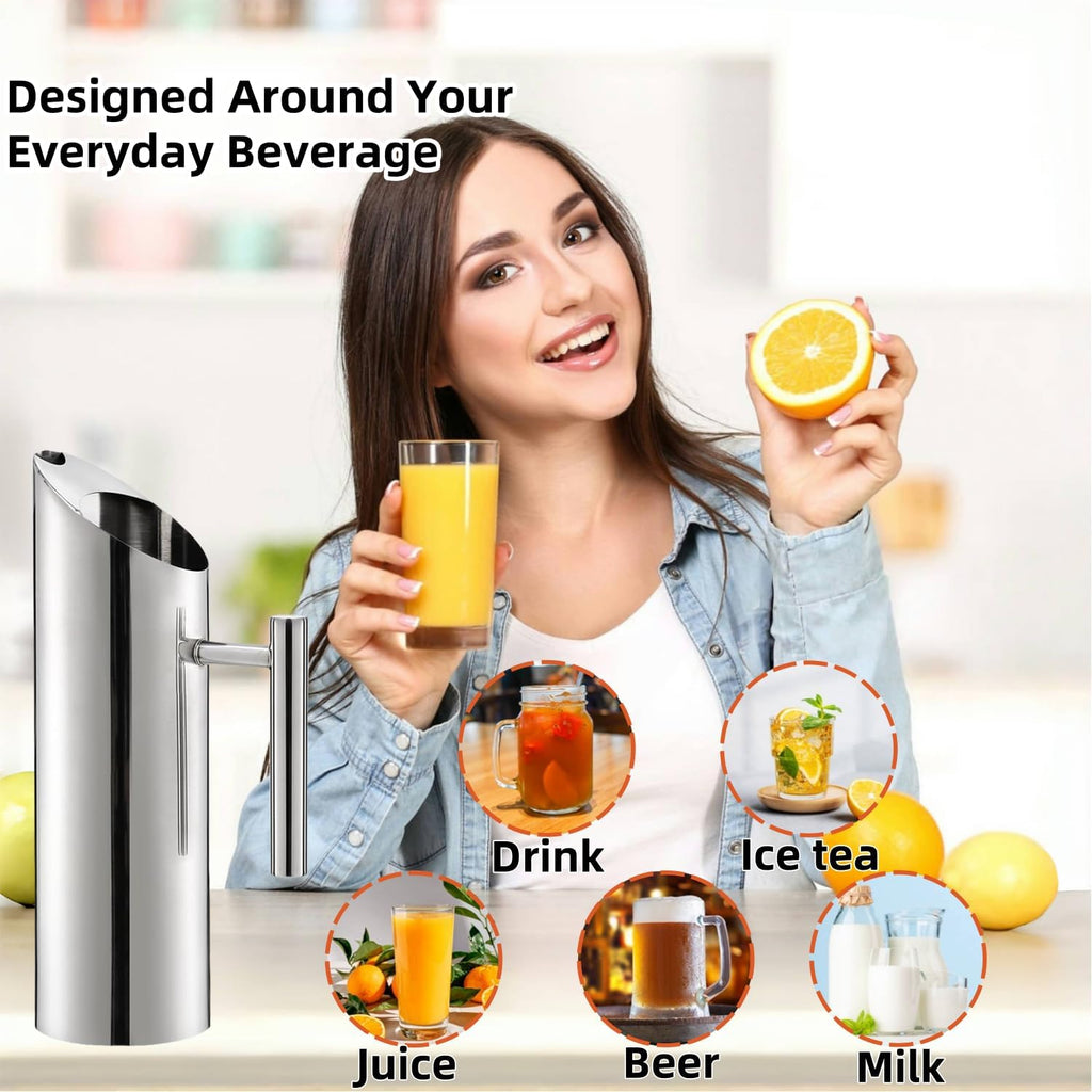 53oz Stainless Steel Water Pitcher with Handle, Ice Guard Carafe for Drinks