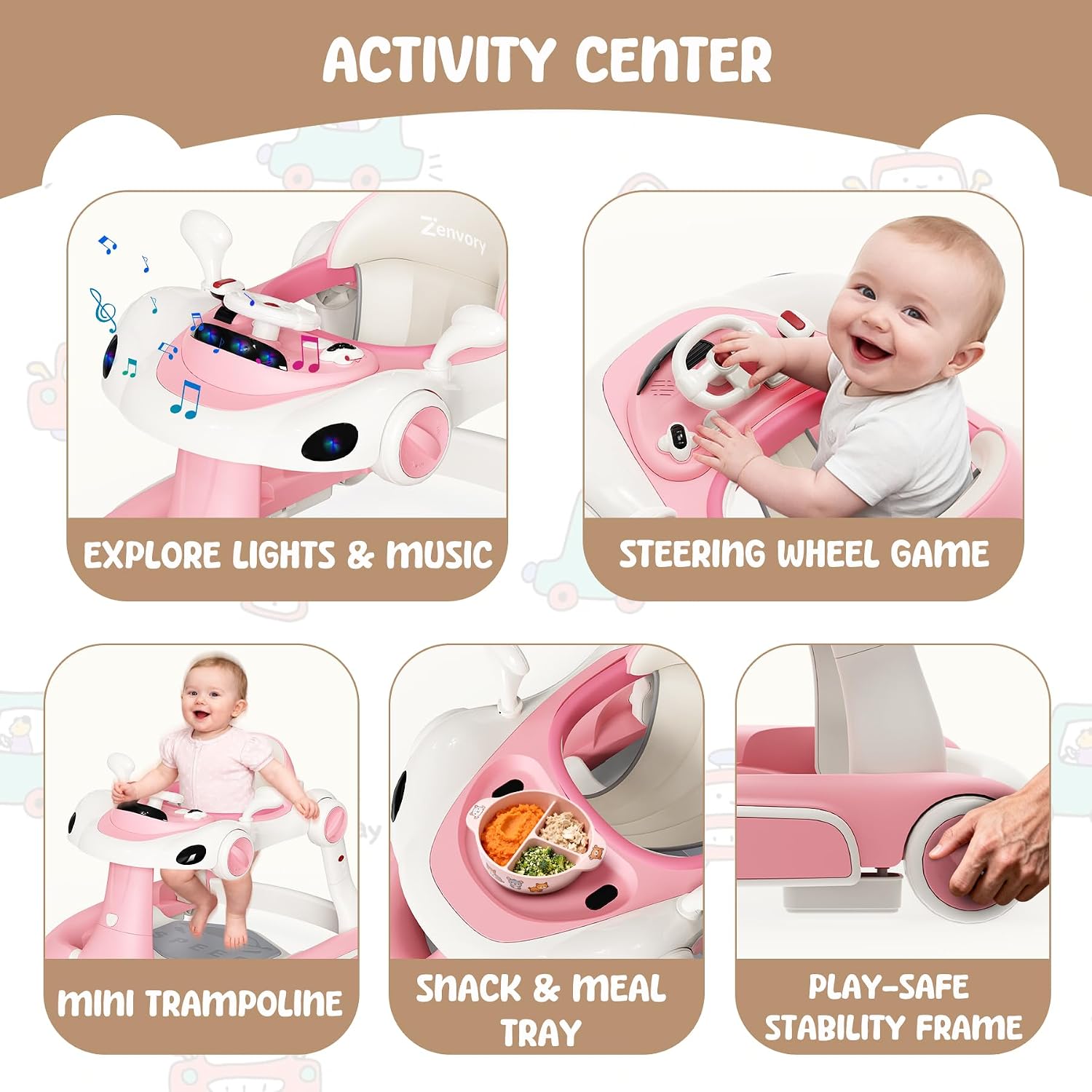 6-in-1 Foldable Baby Walker Activity Center Bouncer Rocker 6-18 Months