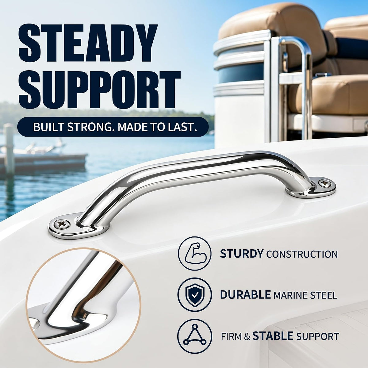 Boat Grab Bar, 2 Pcs Marine Stainless Steel Boat Grab Handles