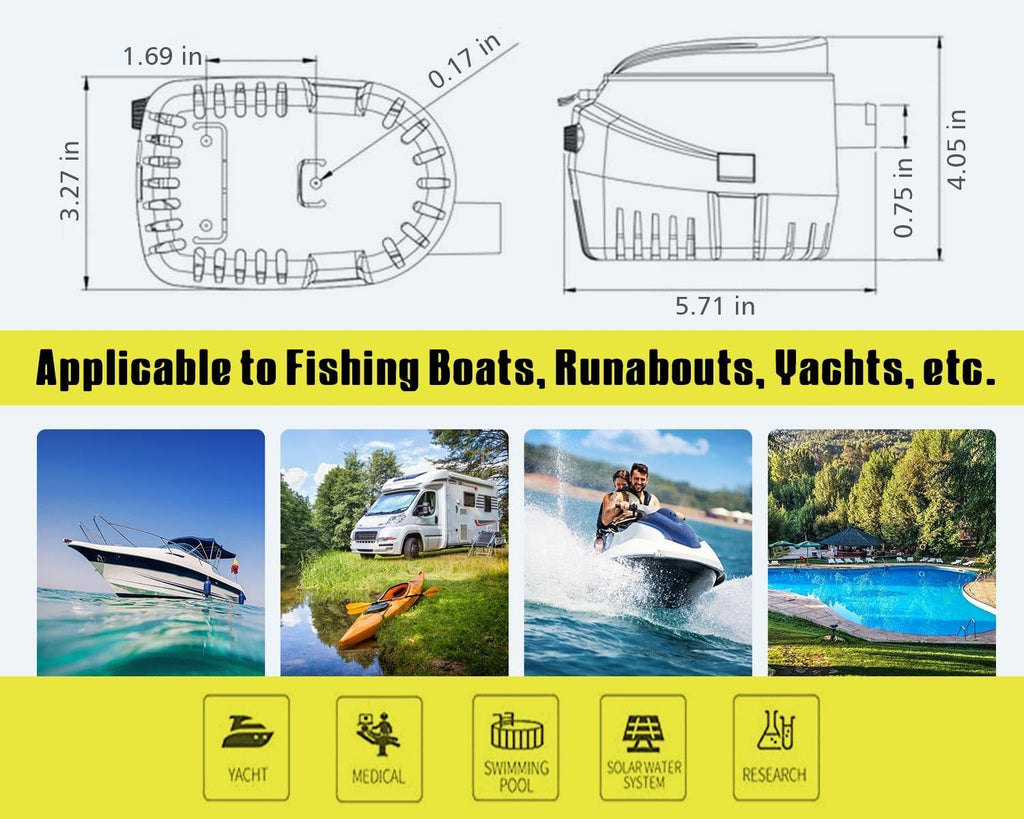Automatic Boat Bilge Pump 12V 1500 GPH for Boats Efficient Water Removal System BGP 1500