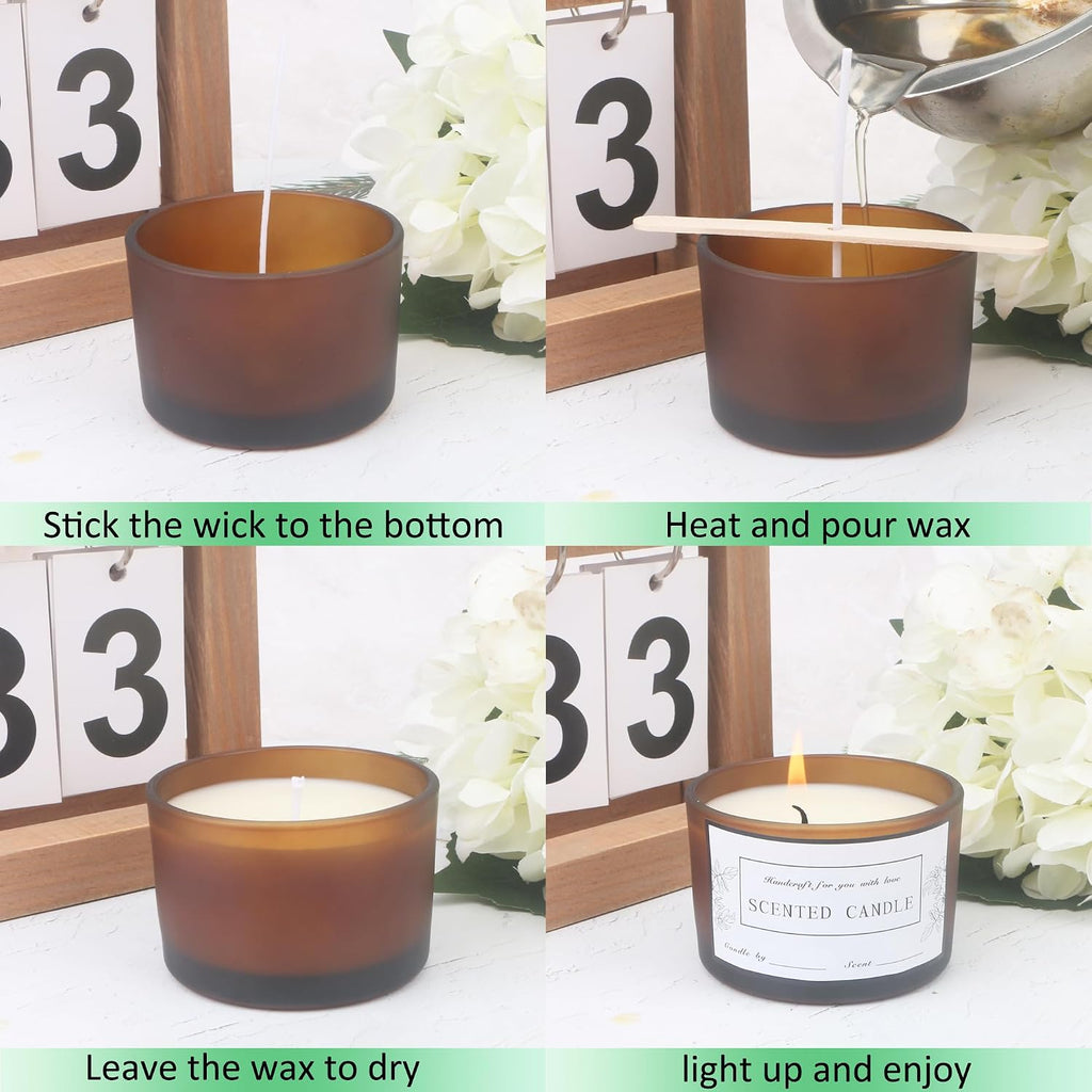 20 Pack 4 OZ Frosted Amber Glass Candle Jars with Lids and Candle Making Kits - Bulk Wide Mouth Small Empty Candle