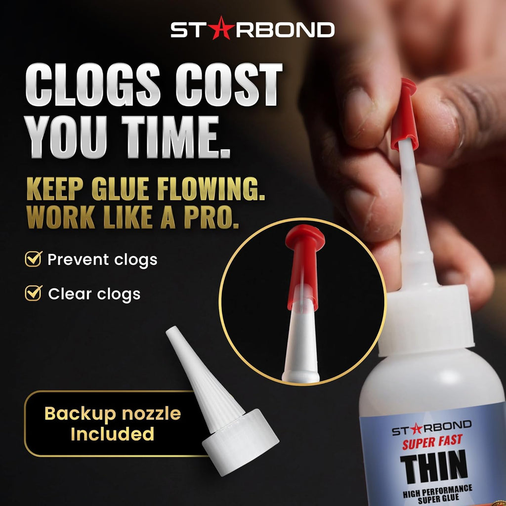 Super Fast Thin CA Glue – Super Glue Pro Kit with Precision Microtips Anti-Clog Cap & Extra Nozzles – Premium