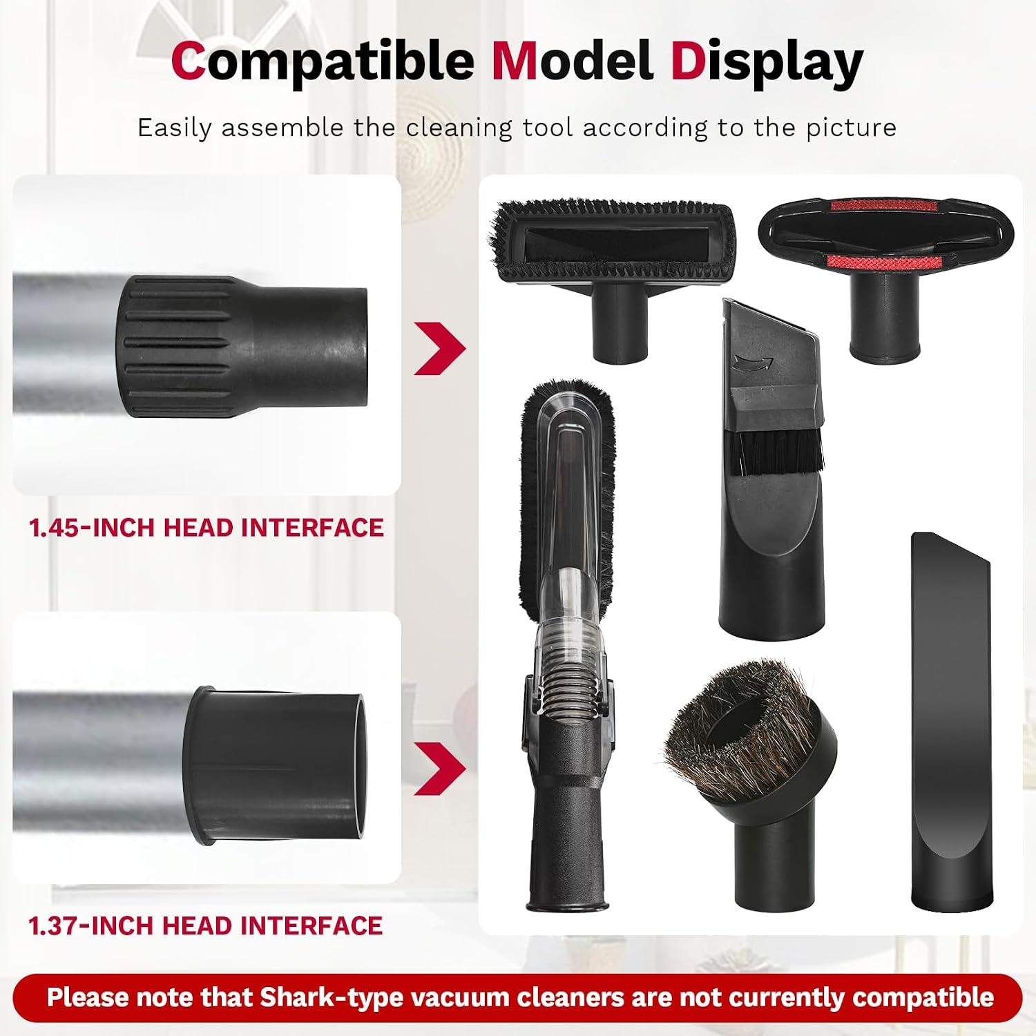 Universal Vacuum Attachments & Brushes, 8-Piece Vac Accessories | Small Portable Shop Vac Accessories with Adapter