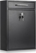 Metal Mailbox Wall Mount, Locking Mailbox with Key Lock, Black, XL | Large Capacity Hanging Secure Postbox, Steel