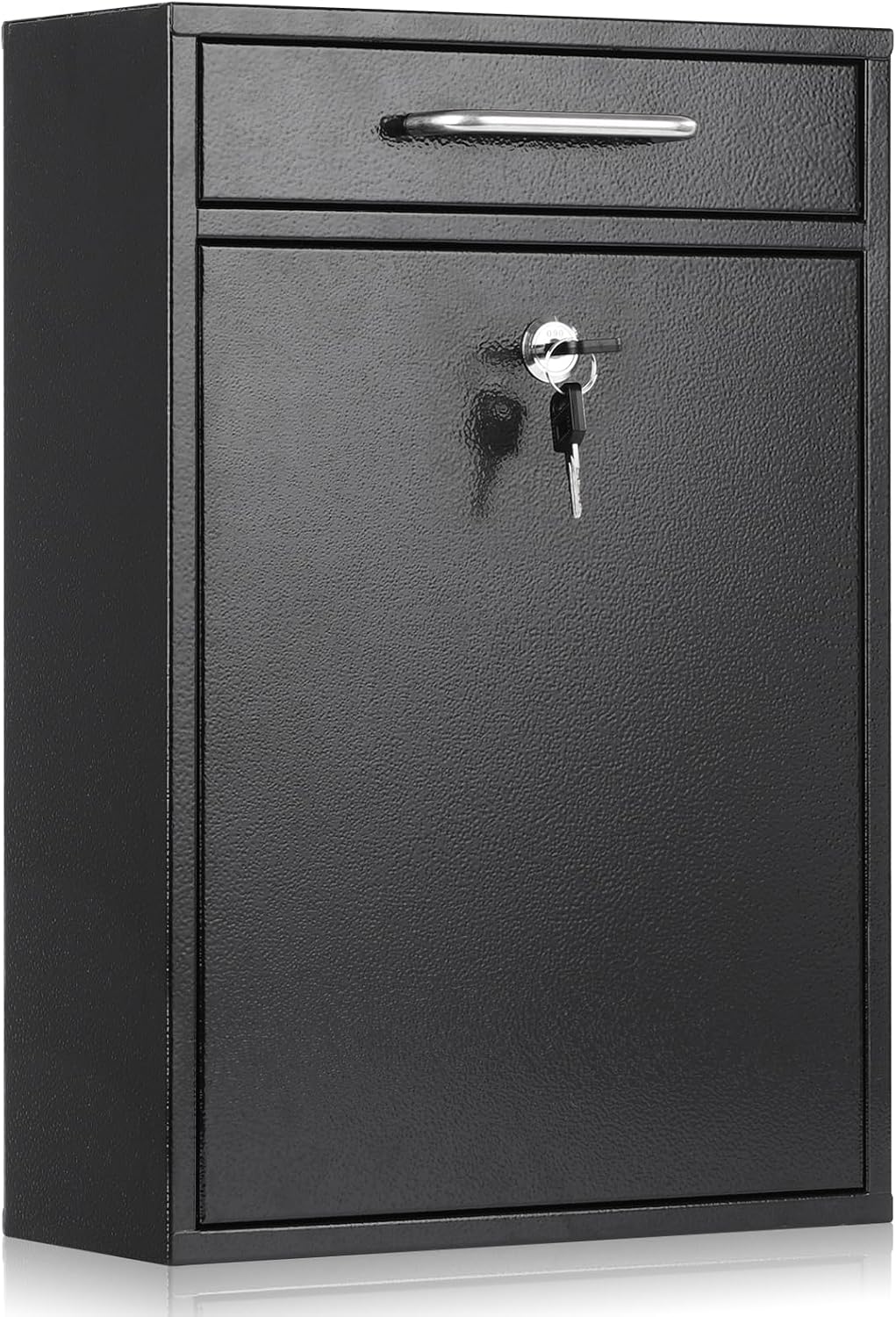 Metal Mailbox Wall Mount, Locking Mailbox with Key Lock, Black, XL | Large Capacity Hanging Secure Postbox, Steel