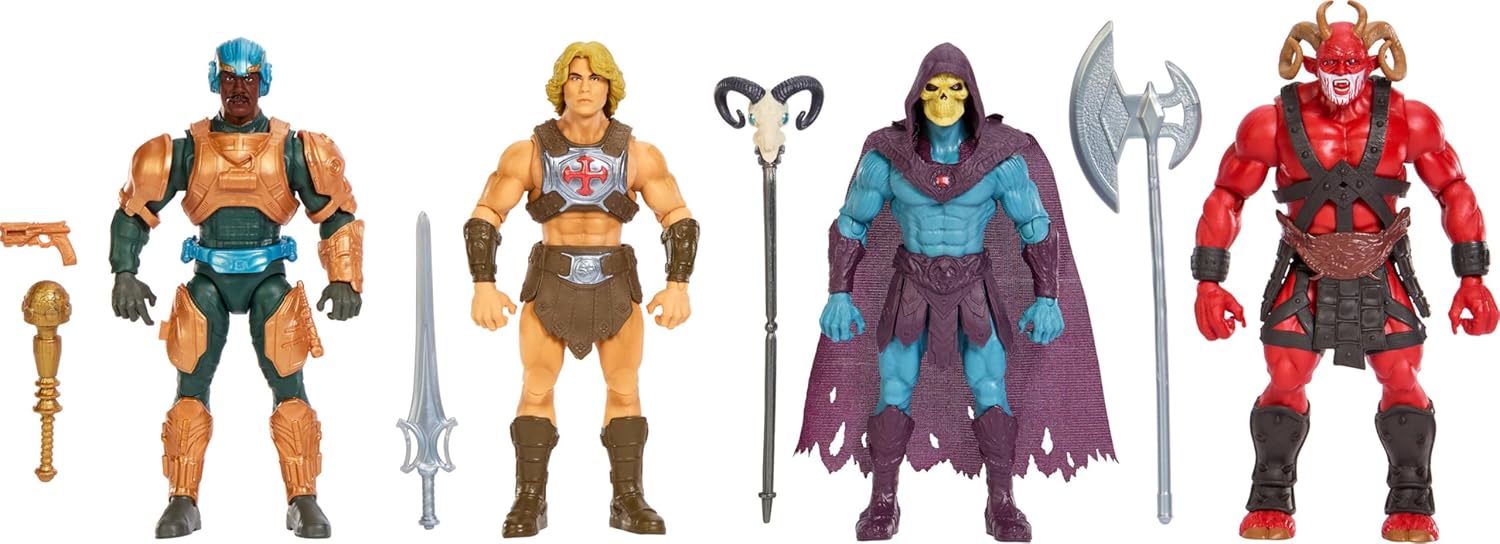 Action Figure Toy 4 Pack, He-Man, Skeletor, Man-at-Arms, and Exclusive Goat Man, 5.5 Inch 2026 Movie Accurate, 14