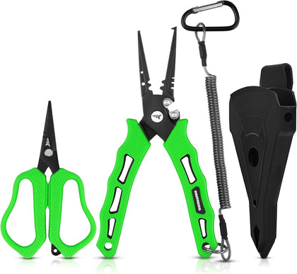 Cutthroat 7.5" Saltwater Fishing Pliers & Scissors Set, Green | Hook Remover & Braid Scissors, Line Cutter
