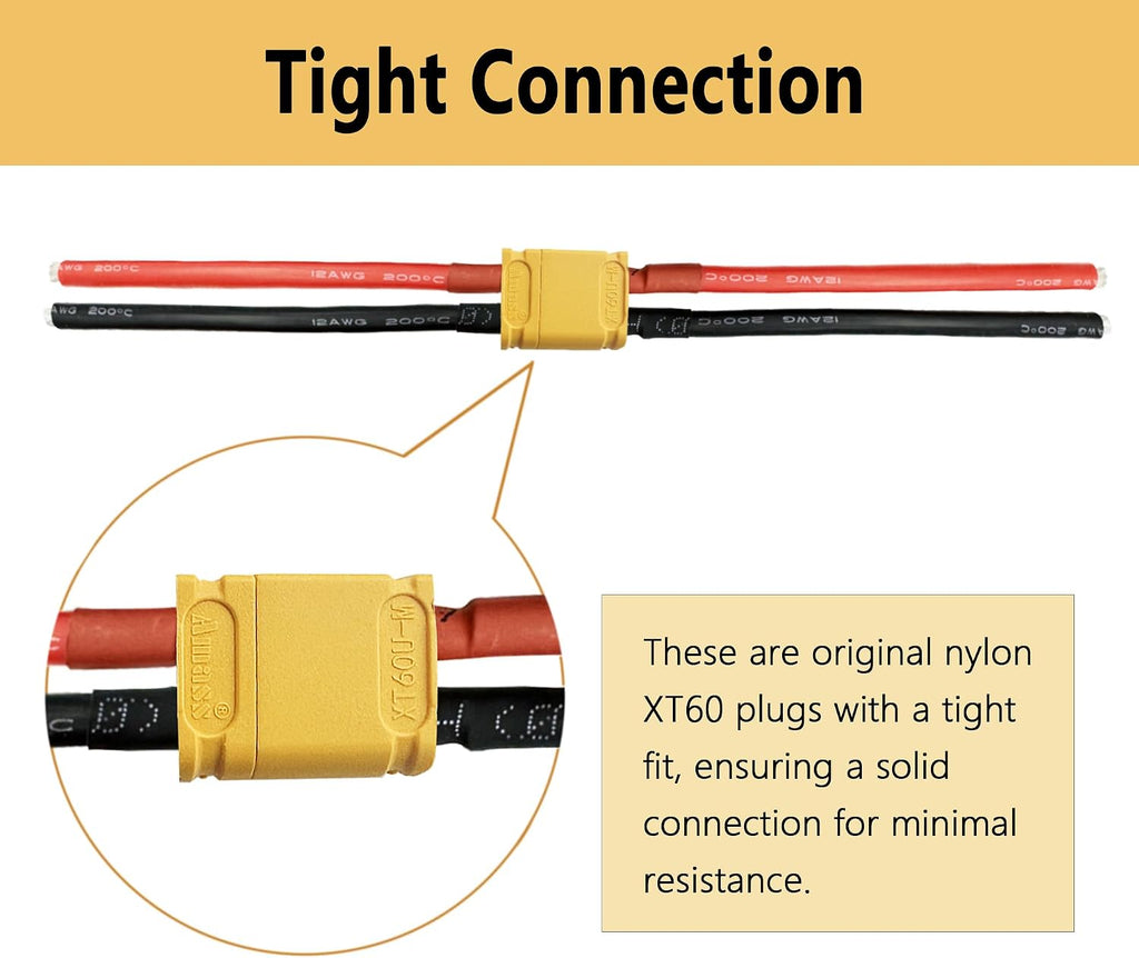 Amass XT60 Connector Plug with 12AWG 100mm Silicone Wire (6PCS)